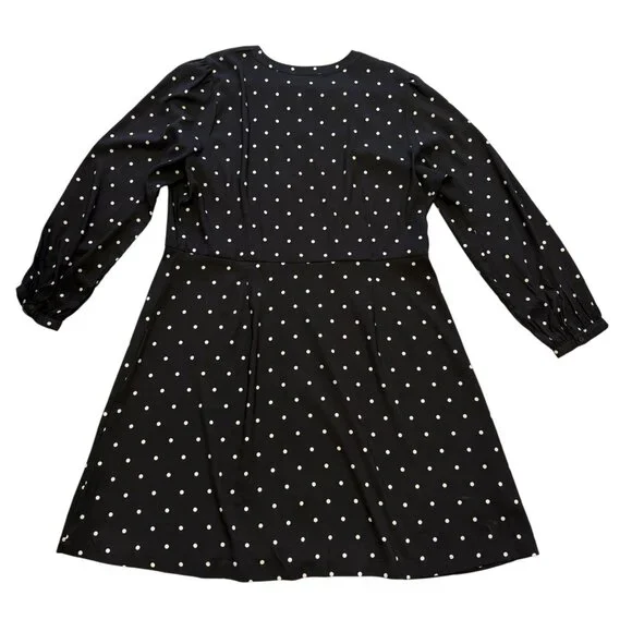 Loft Black White Dress Polka Dot Button-Down Long Sleeves 18 Midi Office Wear - Picture 4 of 6